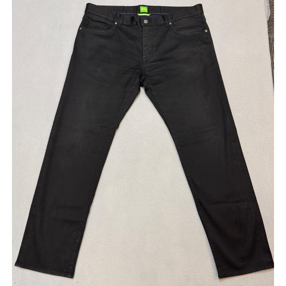 HUGO BOSS Maine 1 Jeans Mens 38x32 Black Stretch Straight Leg Denim Pants